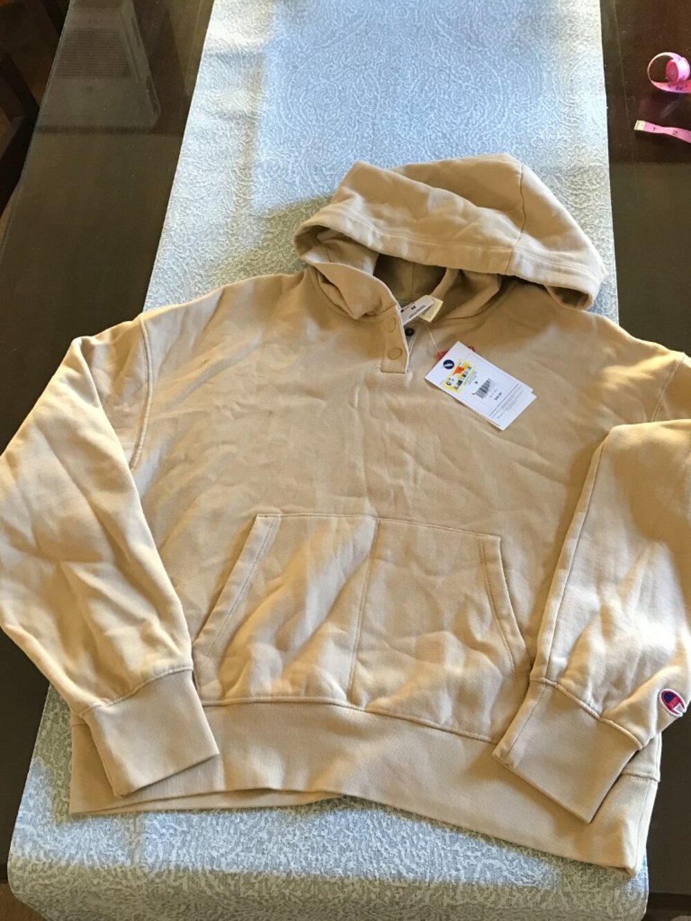 NWT Champion Tan Snap Button Fleece Hoodie M
